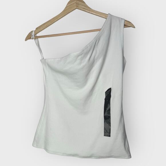 Banana Republic Emma Small White Ribbed Knit One-Shoulder Tank Top Contemporary - Picture 1 of 6